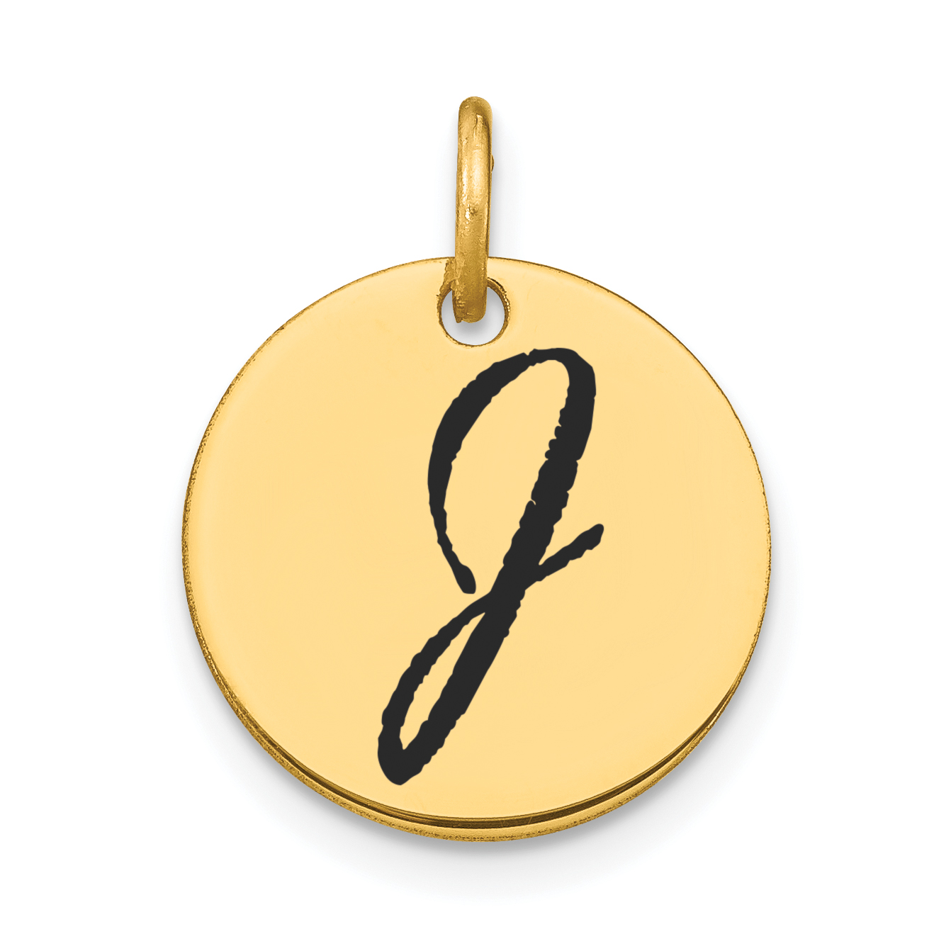 14k Polished Black Enamel Letter J Initial Disk Charm (YC1436J)