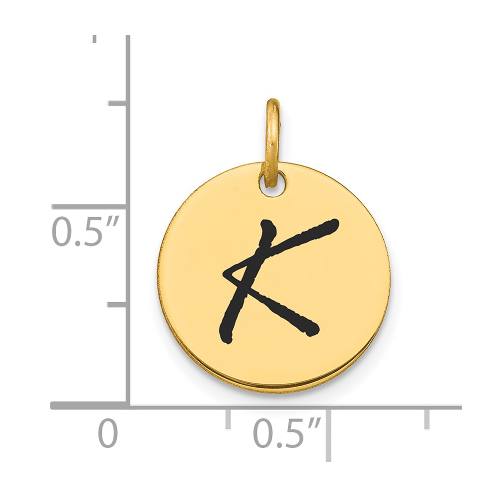 14k Polished Black Enamel Letter K Initial Disk Charm (YC1436K)