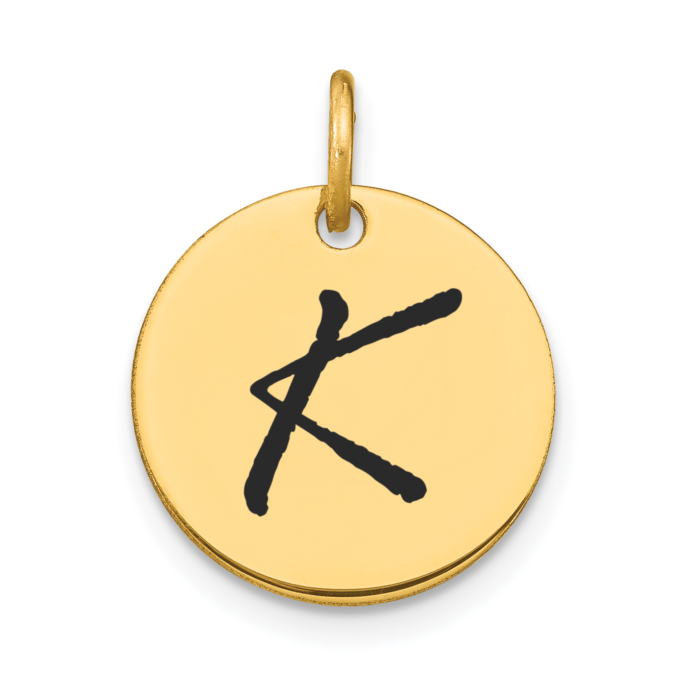 14k Polished Black Enamel Letter K Initial Disk Charm (YC1436K)