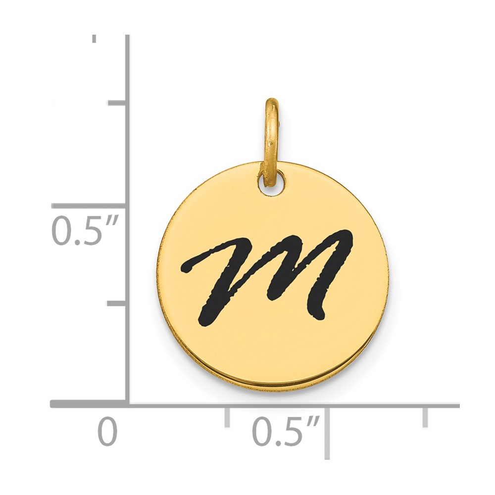 14k Polished Black Enamel Letter M Initial Disk Charm (YC1436M)