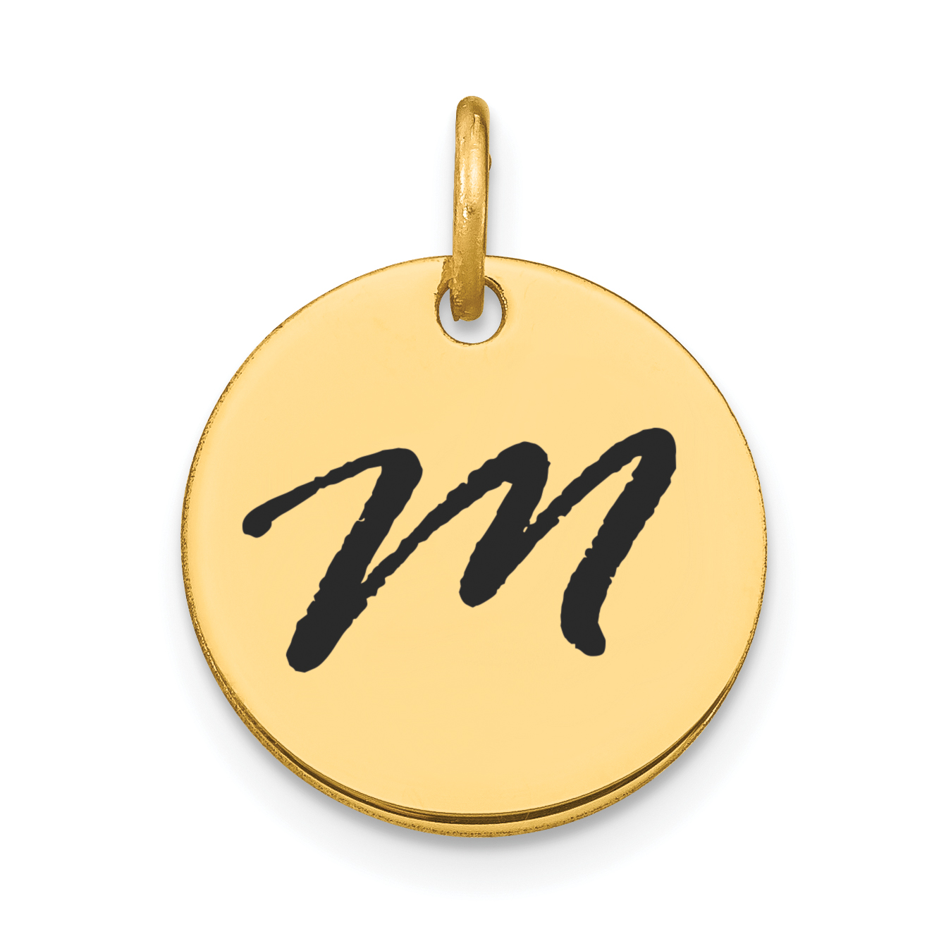 14k Polished Black Enamel Letter M Initial Disk Charm (YC1436M)