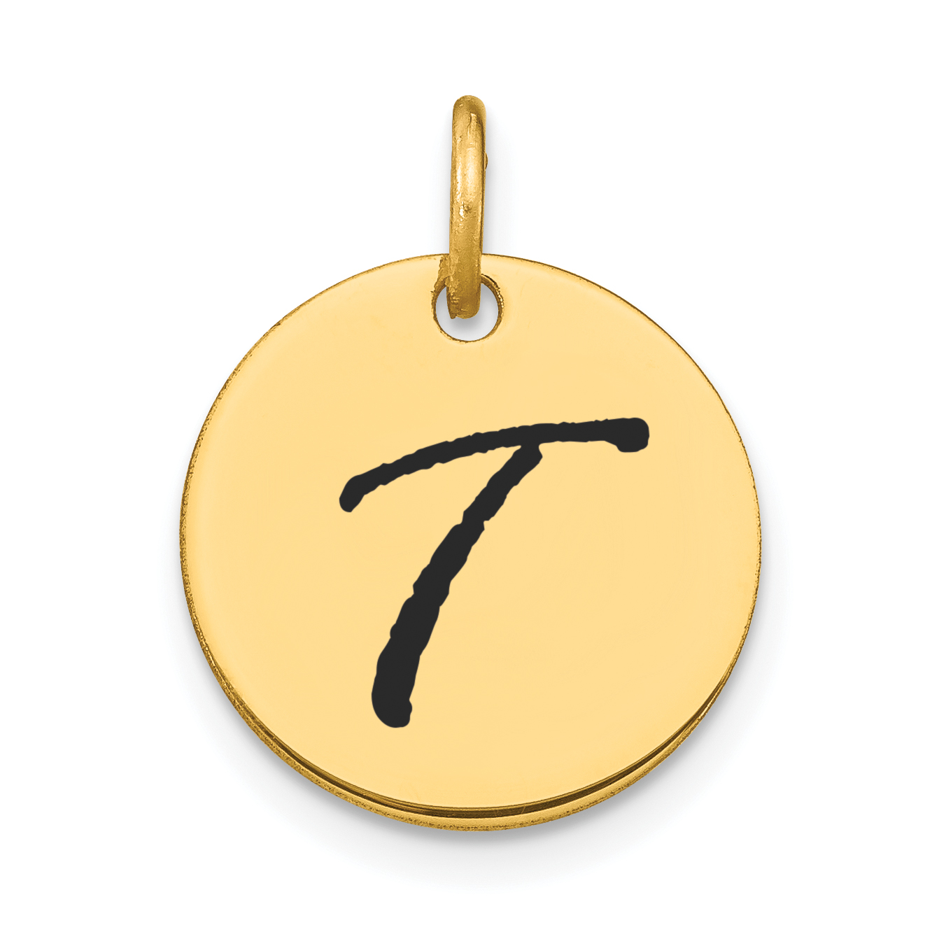 14k Polished Black Enamel Letter T Initial Disk Charm (YC1436T)