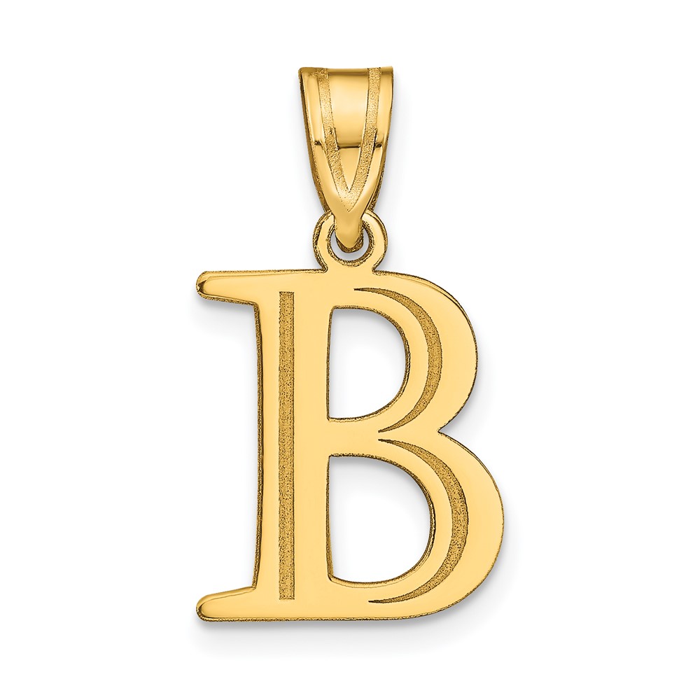 14k Polished Etched Letter B Initial Pendant