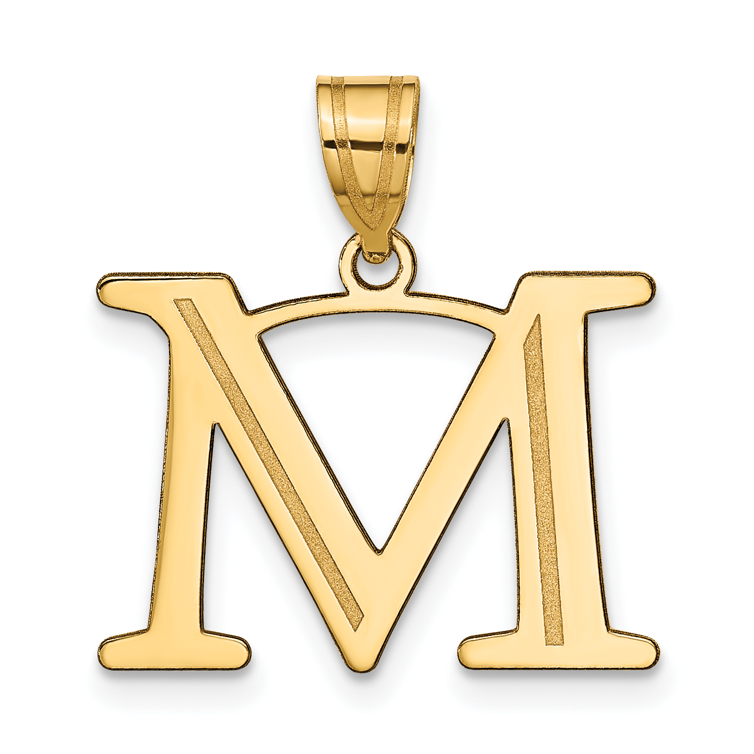 14k Polished Etched Letter M Initial Pendant (YC1437M)