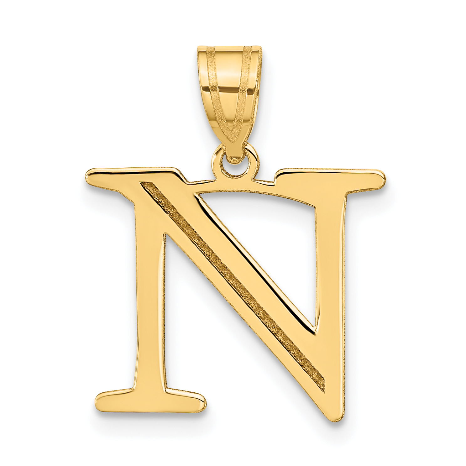 14k Polished Etched Letter N Initial Pendant (YC1437N)