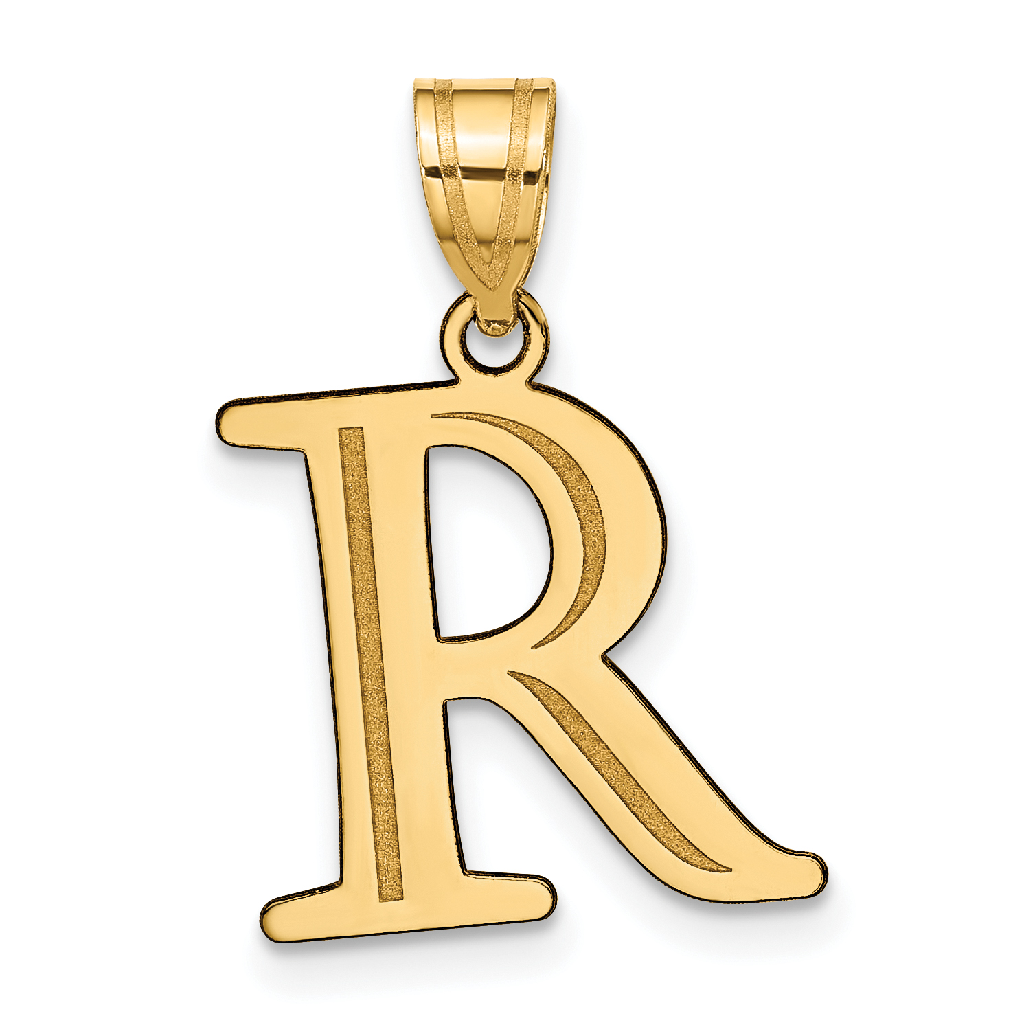 14k Polished Etched Letter R Initial Pendant (YC1437R)