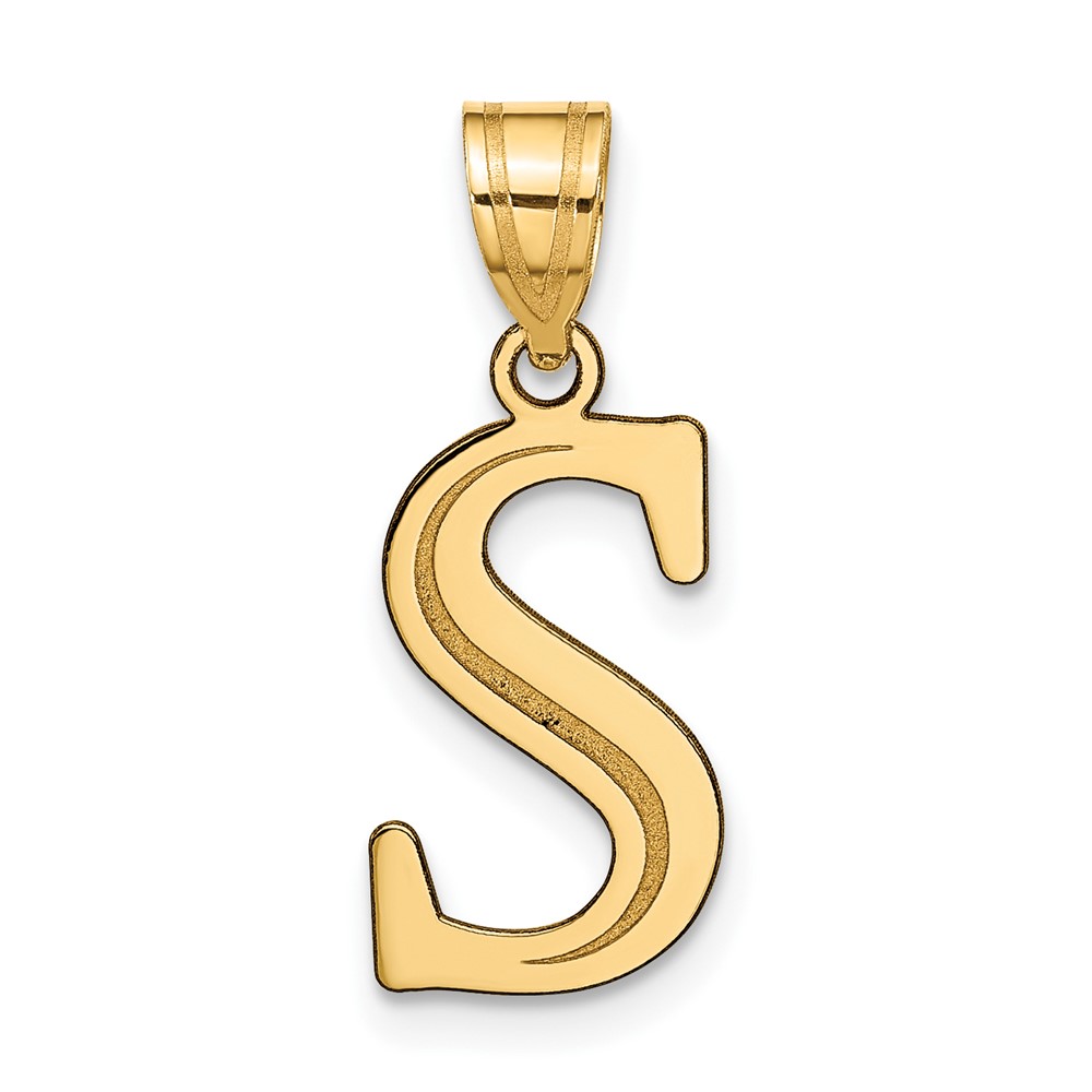 14k Polished Etched Letter S Initial Pendant