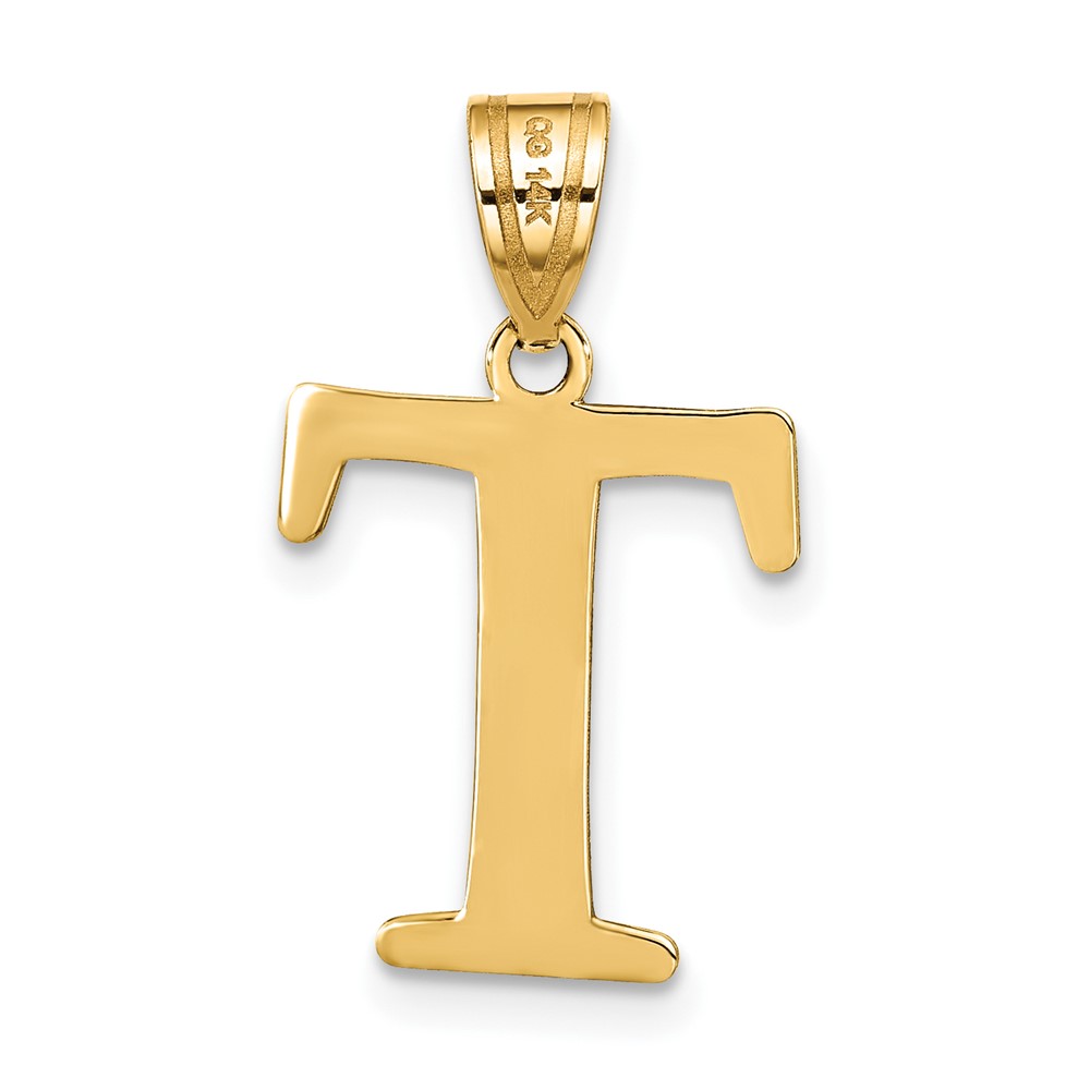 14k Polished Etched Letter T Initial Pendant (YC1437T)