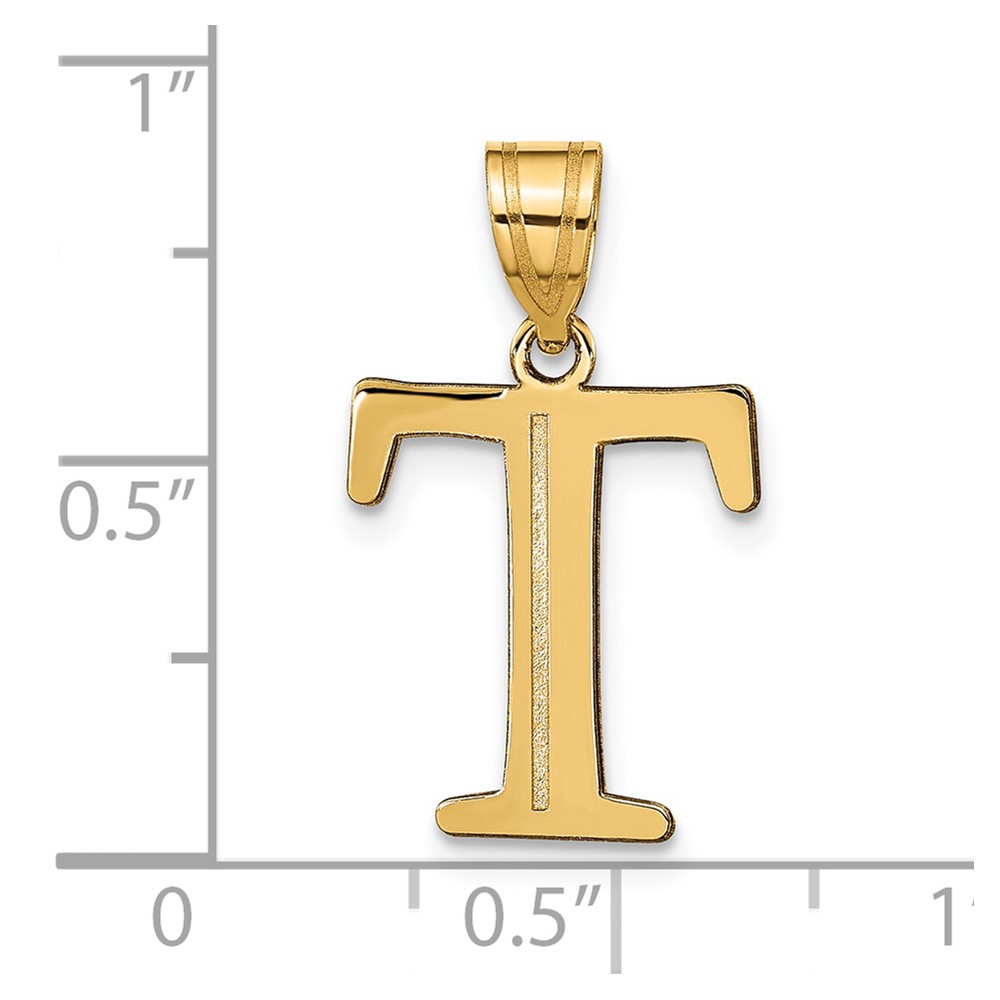 14k Polished Etched Letter T Initial Pendant (YC1437T)