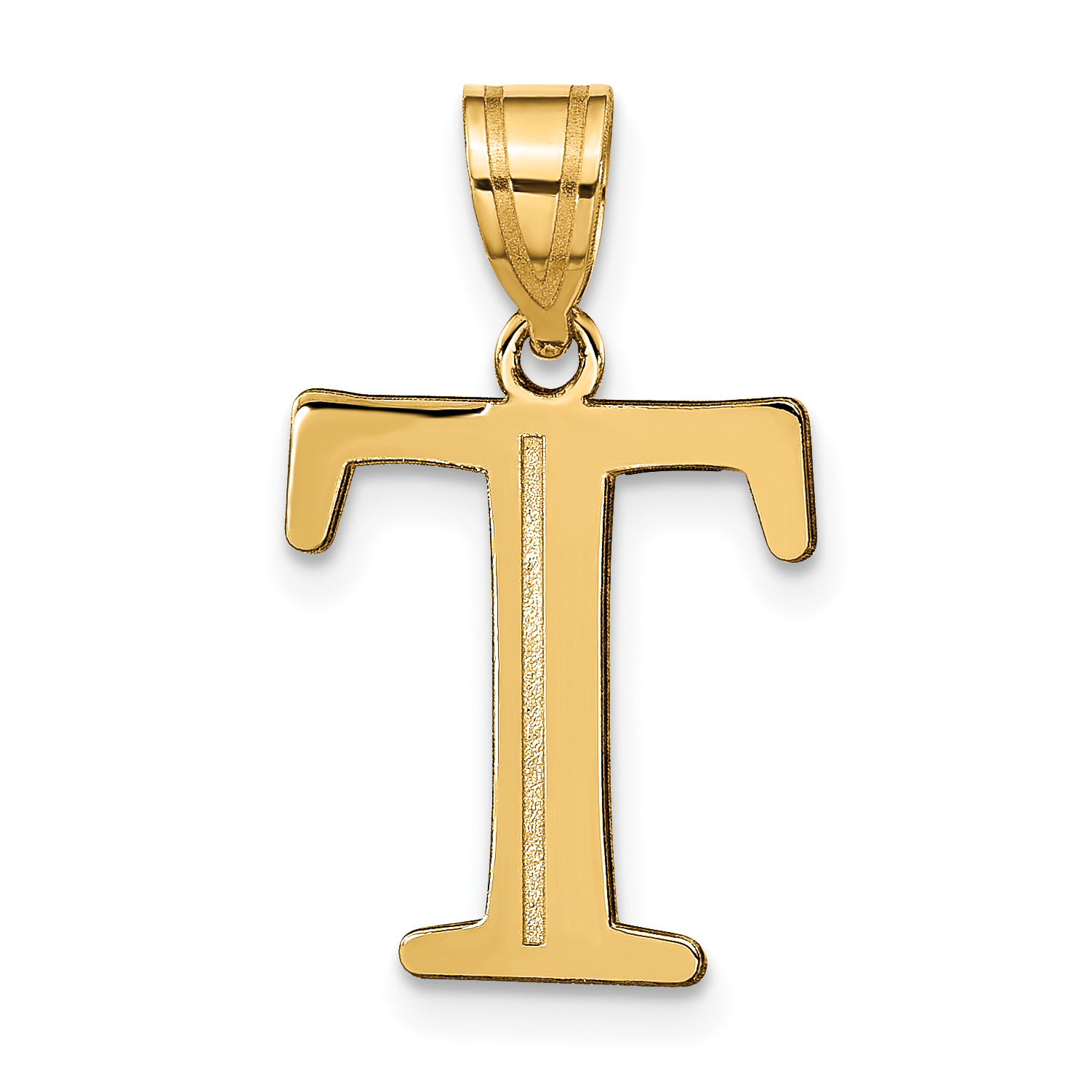 14k Polished Etched Letter T Initial Pendant (YC1437T)