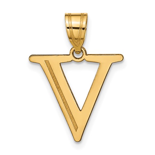 14k Polished Etched Letter V Initial Pendant