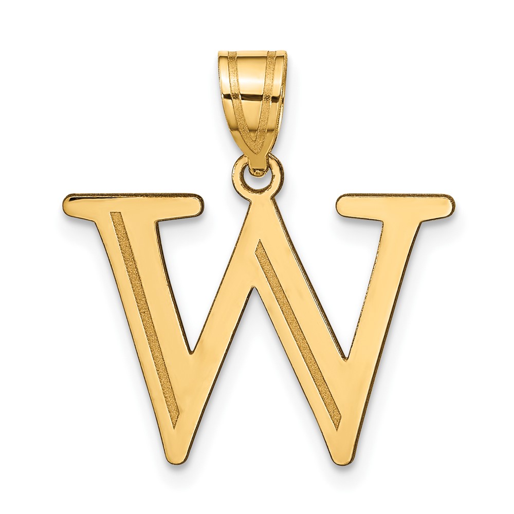 14k Polished Etched Letter W Initial Pendant