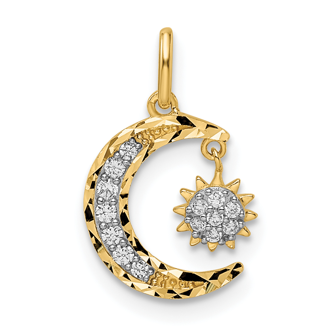 14k CZ Diamond-cut Moon and Star Pendant (YC1465)