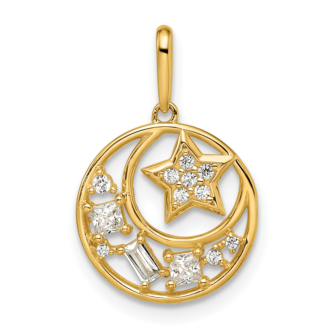 14k CZ Star & Moon Pendant (YC1469)