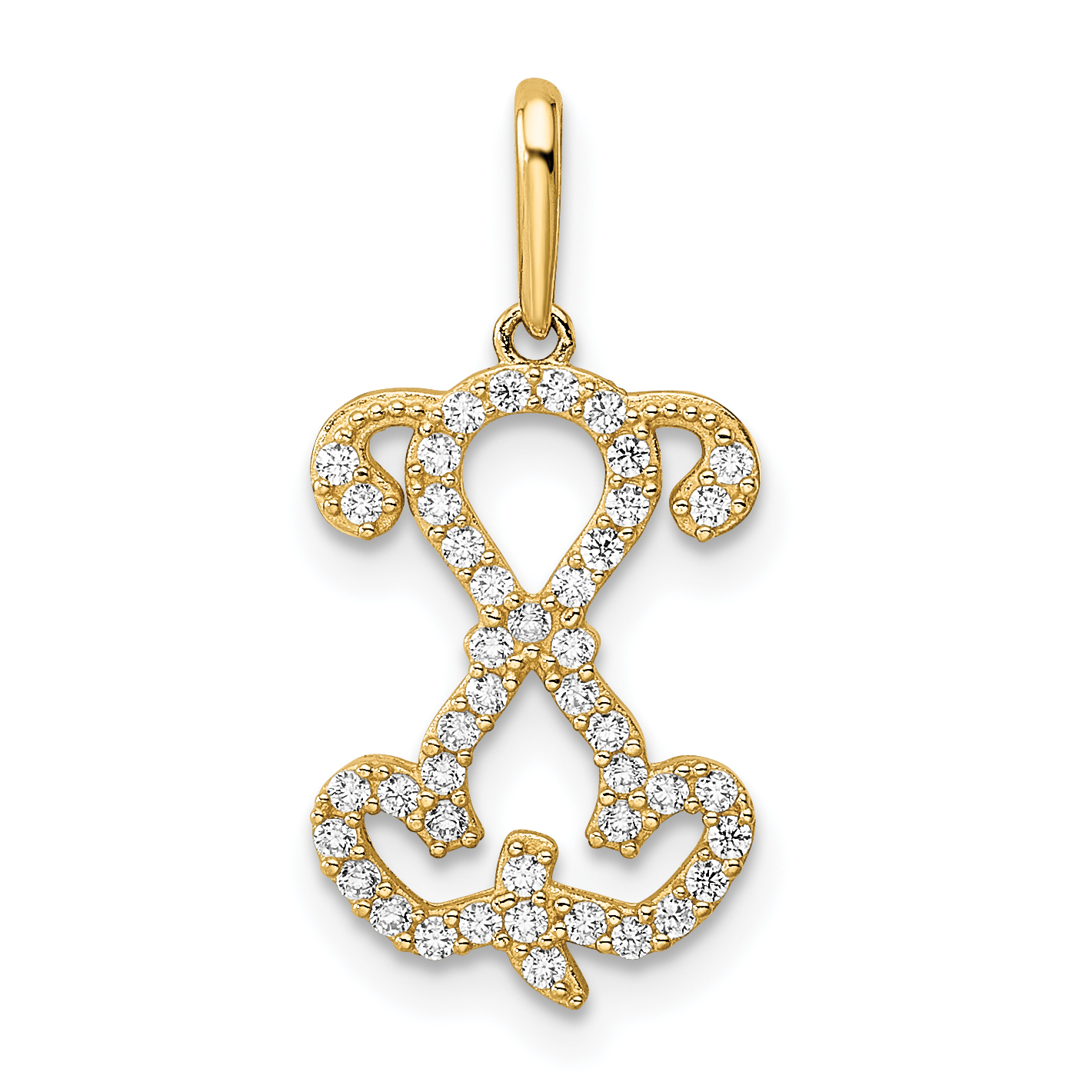 14K Polished CZ Puppy Sitting Outline Pendant (YC1472)