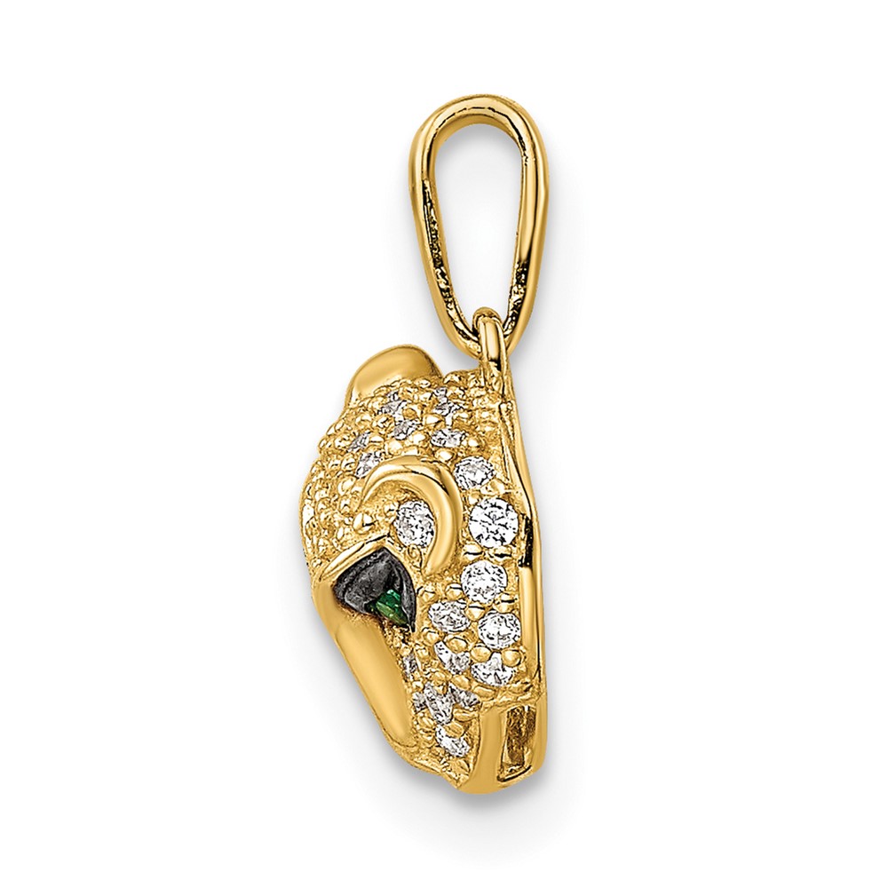 14K Polished Green & White CZ Lioness Head Pendant (YC1474)