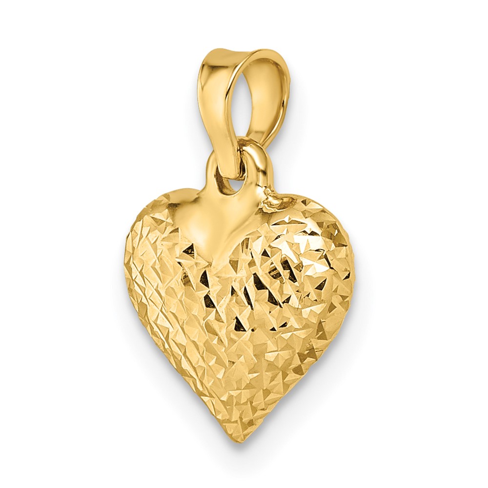 14k Polished Diamond-cut Medium Puffed Heart Pendant (YC1504)