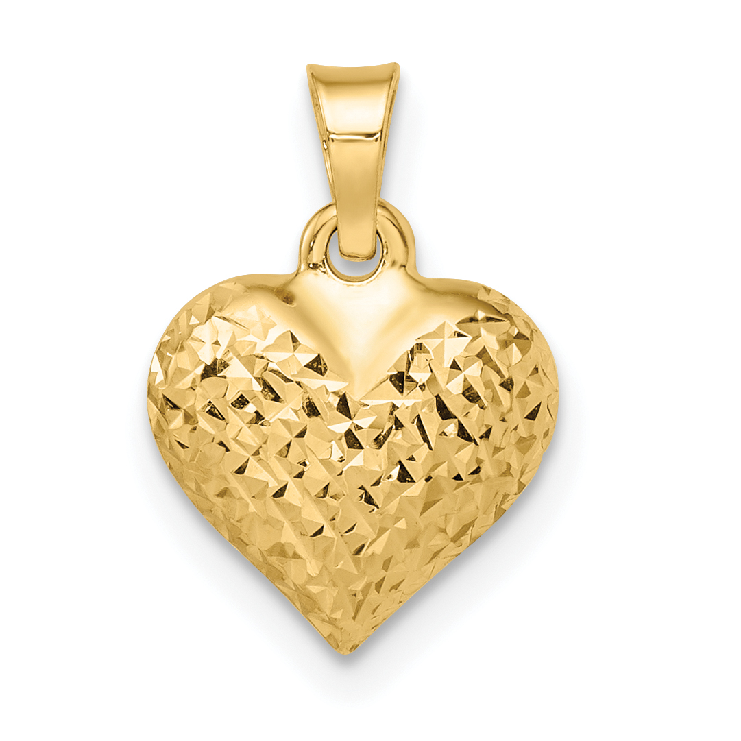 14k Polished Diamond-cut Medium Puffed Heart Pendant (YC1504)