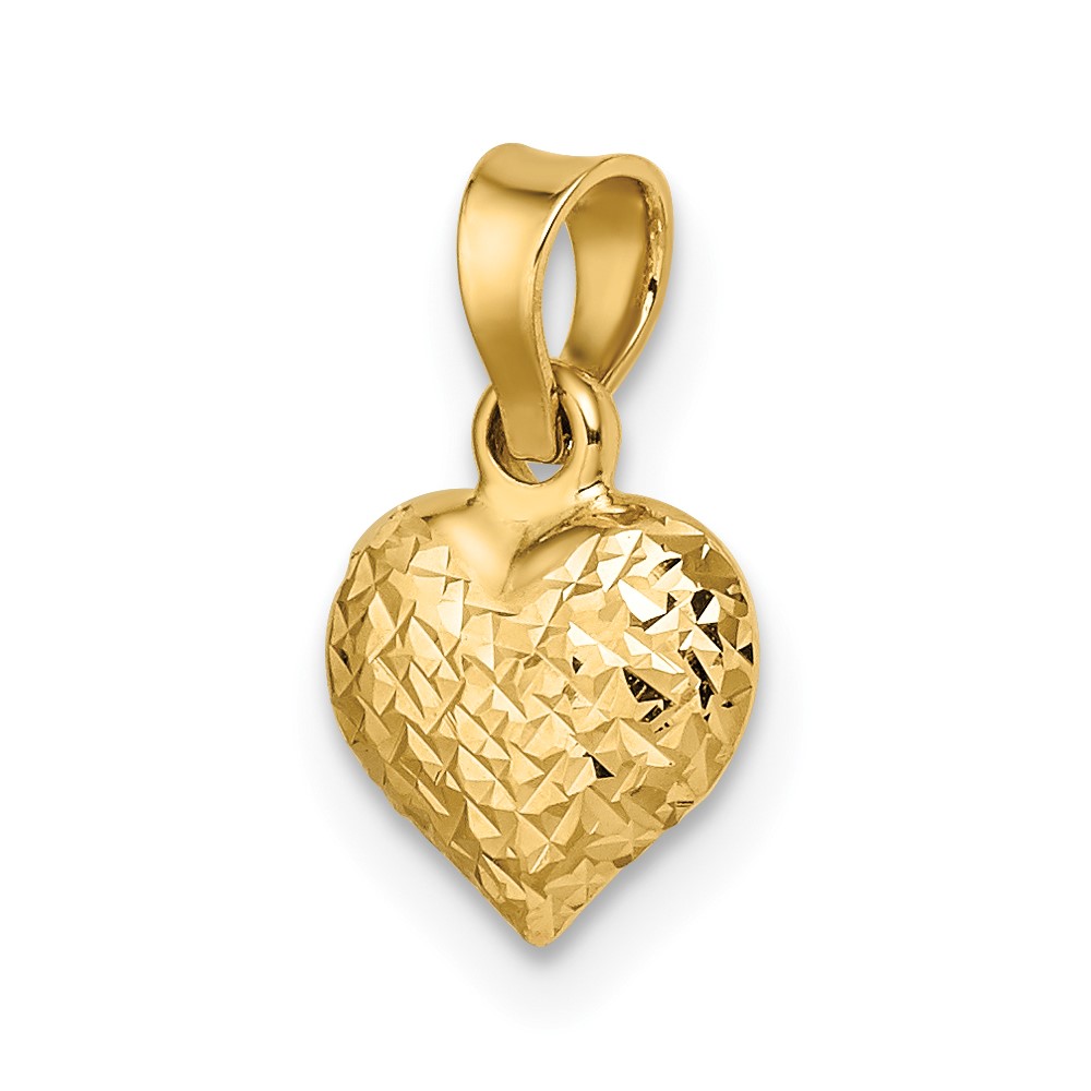 14k Polished Diamond-cut Small Puffed Heart Pendant (YC1505)