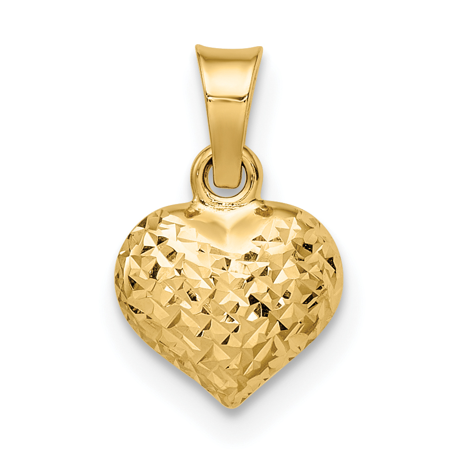 14k Polished Diamond-cut Small Puffed Heart Pendant (YC1505)