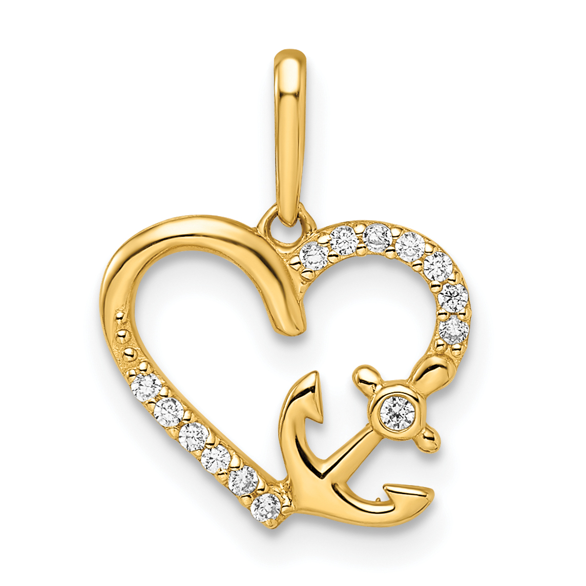 14k CZ Heart with Anchor Pendant (YC1507)