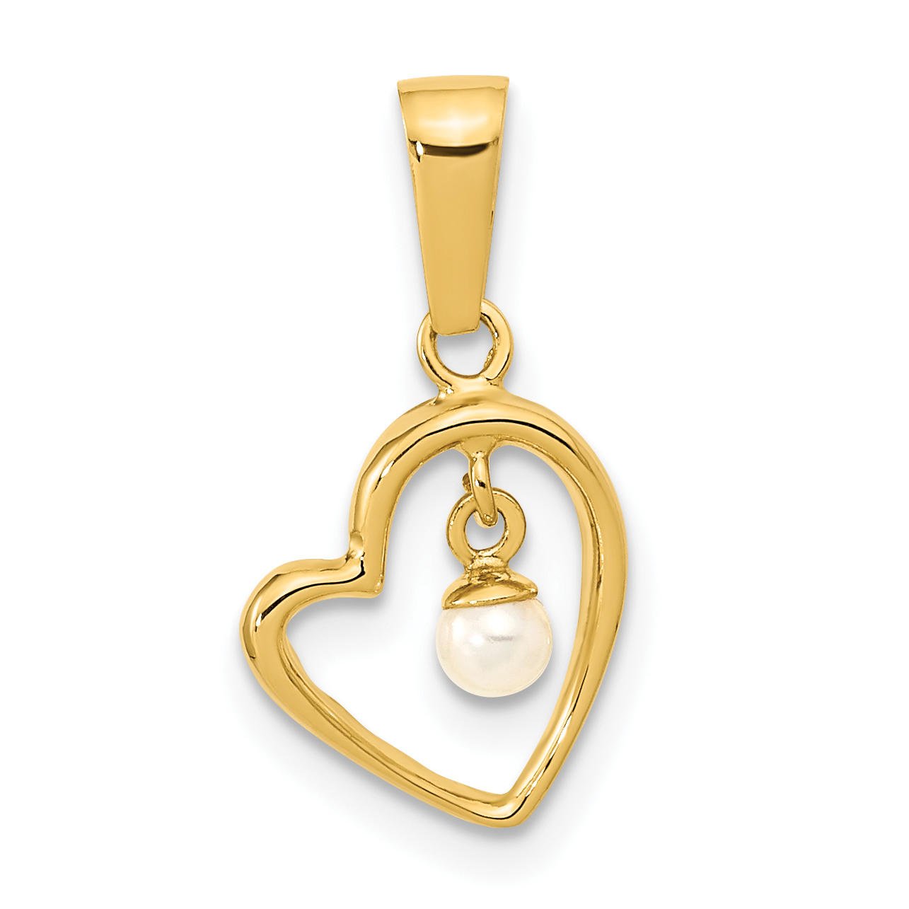 14K Polished 2.5-3mm Freshwater Cultured Pearl Open Heart Pendant (YC1517)