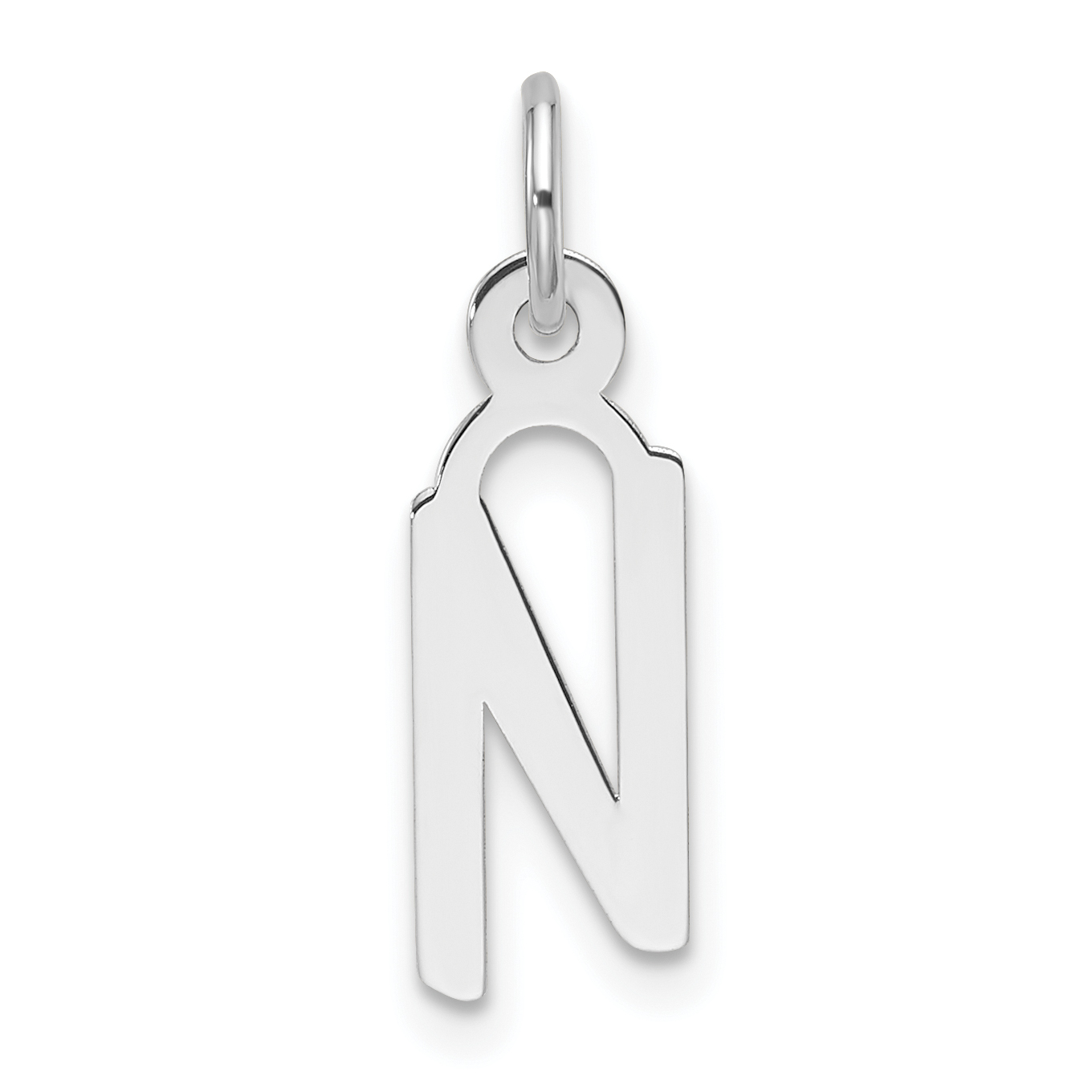 14K White Gold  Slanted Block Letter N Initial Charm (YC1526N)