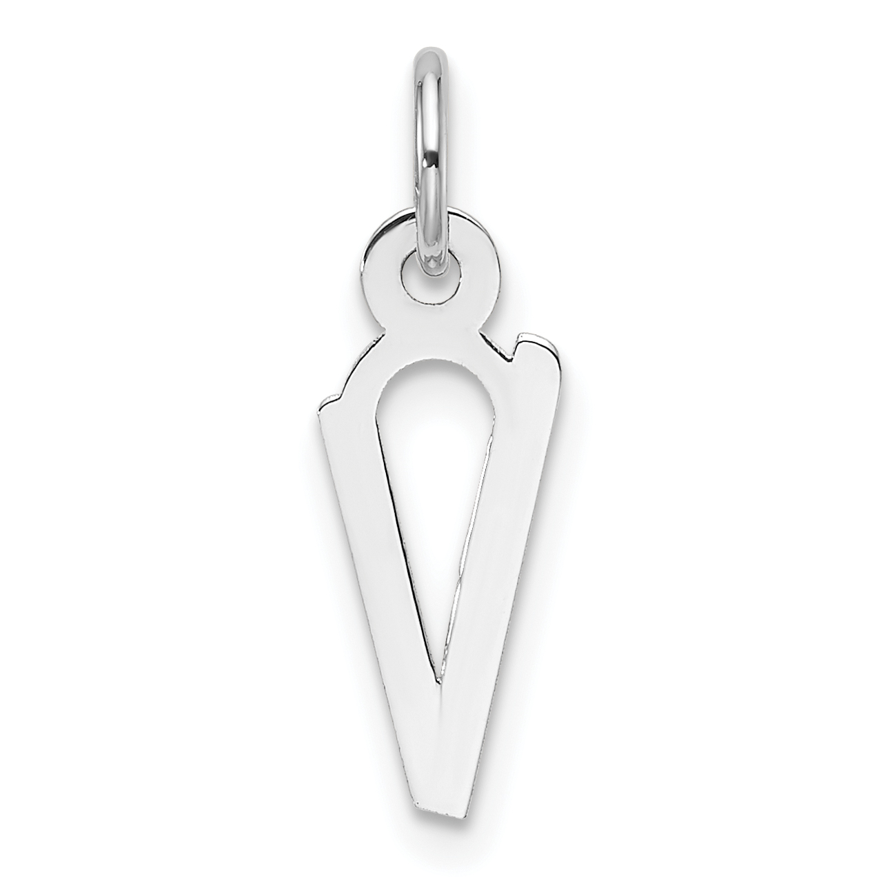 14K White Gold  Slanted Block Letter V Initial Charm (YC1526V)