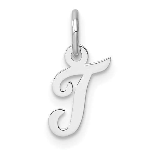 14k White Gold Small Script Letter T Initial Charm