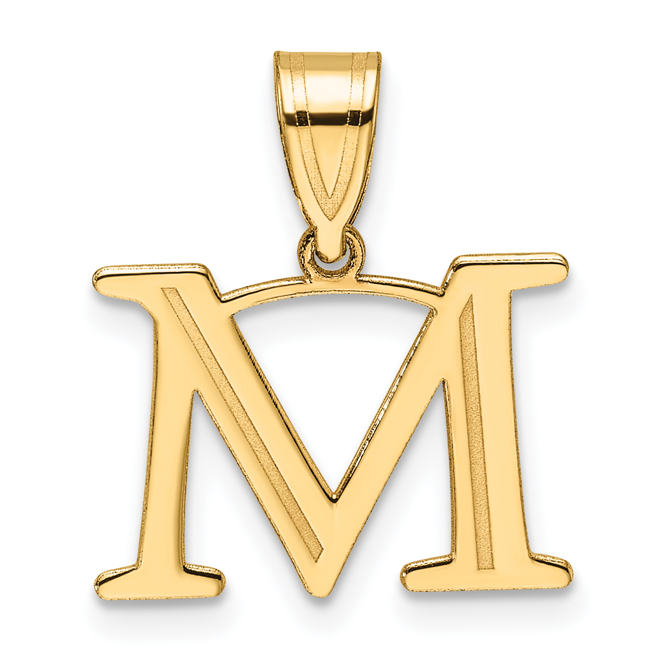 14k Polished Etched Letter M Initial Pendant (YC1539M)