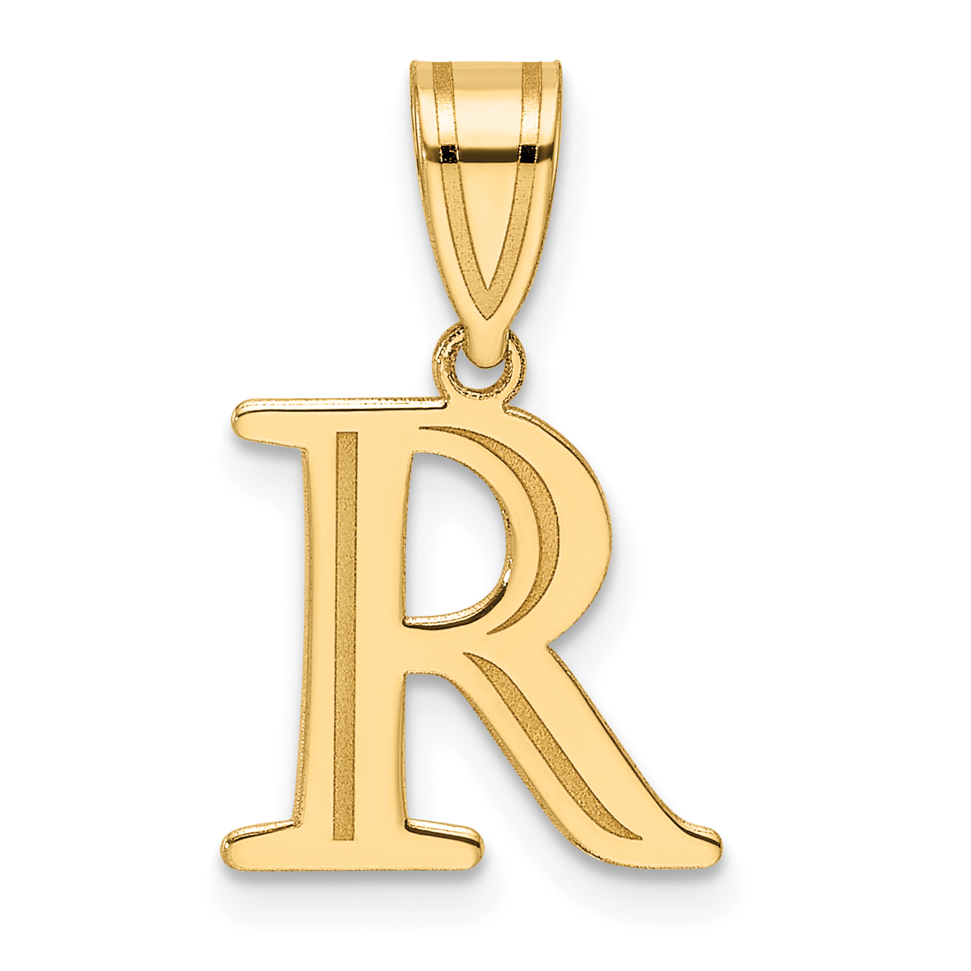 14k Polished Etched Letter R Initial Pendant (YC1539R)