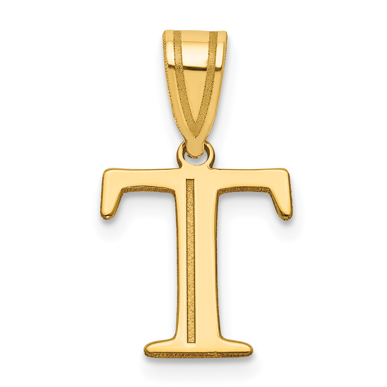 14k Polished Etched Letter T Initial Pendant (YC1539T)