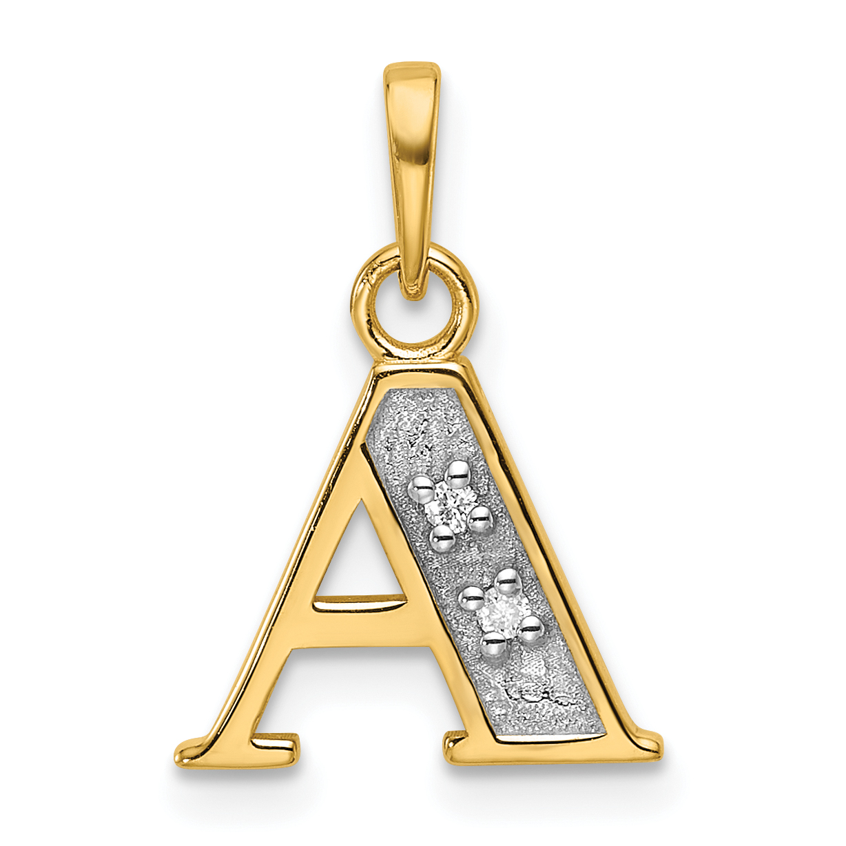 14K with Rhodium Diamond Letter A Initial Pendant (YC1541A)