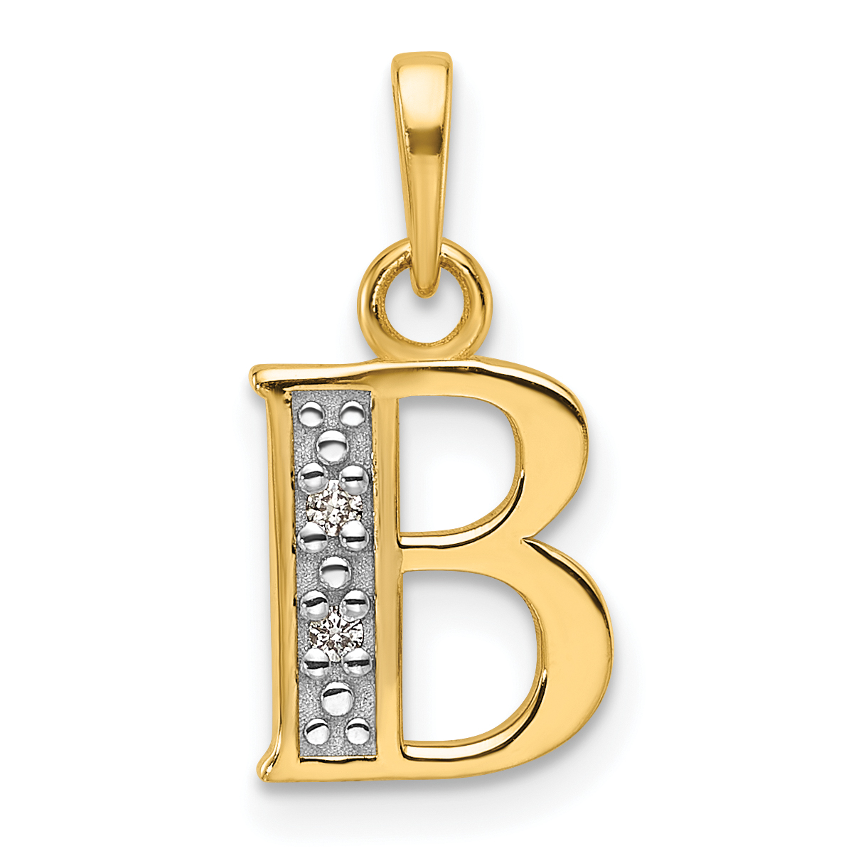 14K with Rhodium Diamond Letter B Initial Pendant (YC1541B)