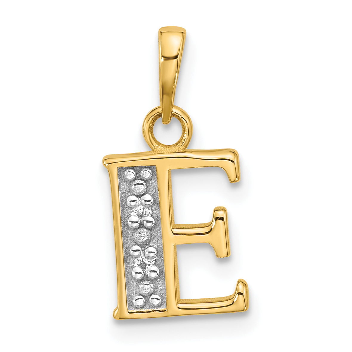 14K with Rhodium Diamond Letter E Initial Pendant (YC1541E)