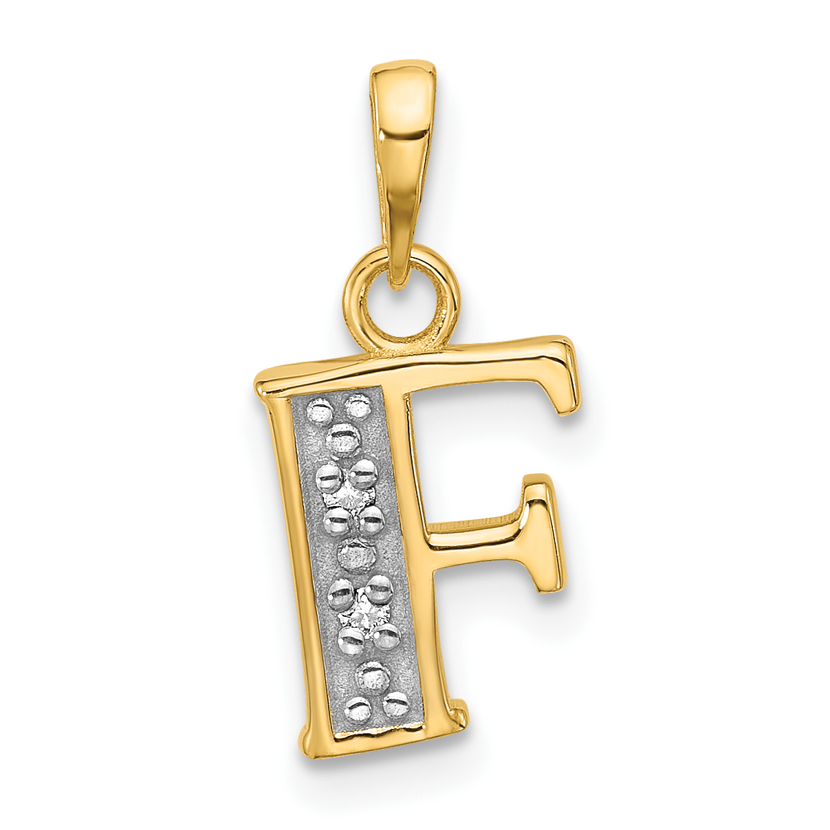 14K with Rhodium Diamond Letter F Initial Pendant (YC1541F)