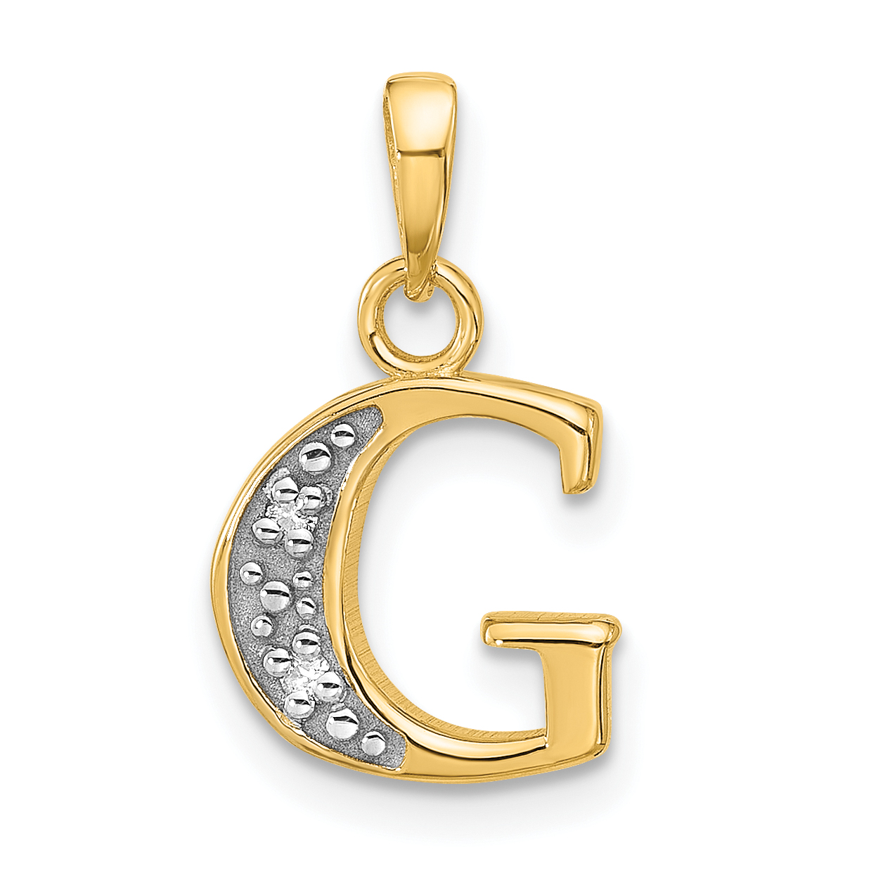 14K with Rhodium Diamond Letter G Initial Pendant (YC1541G)