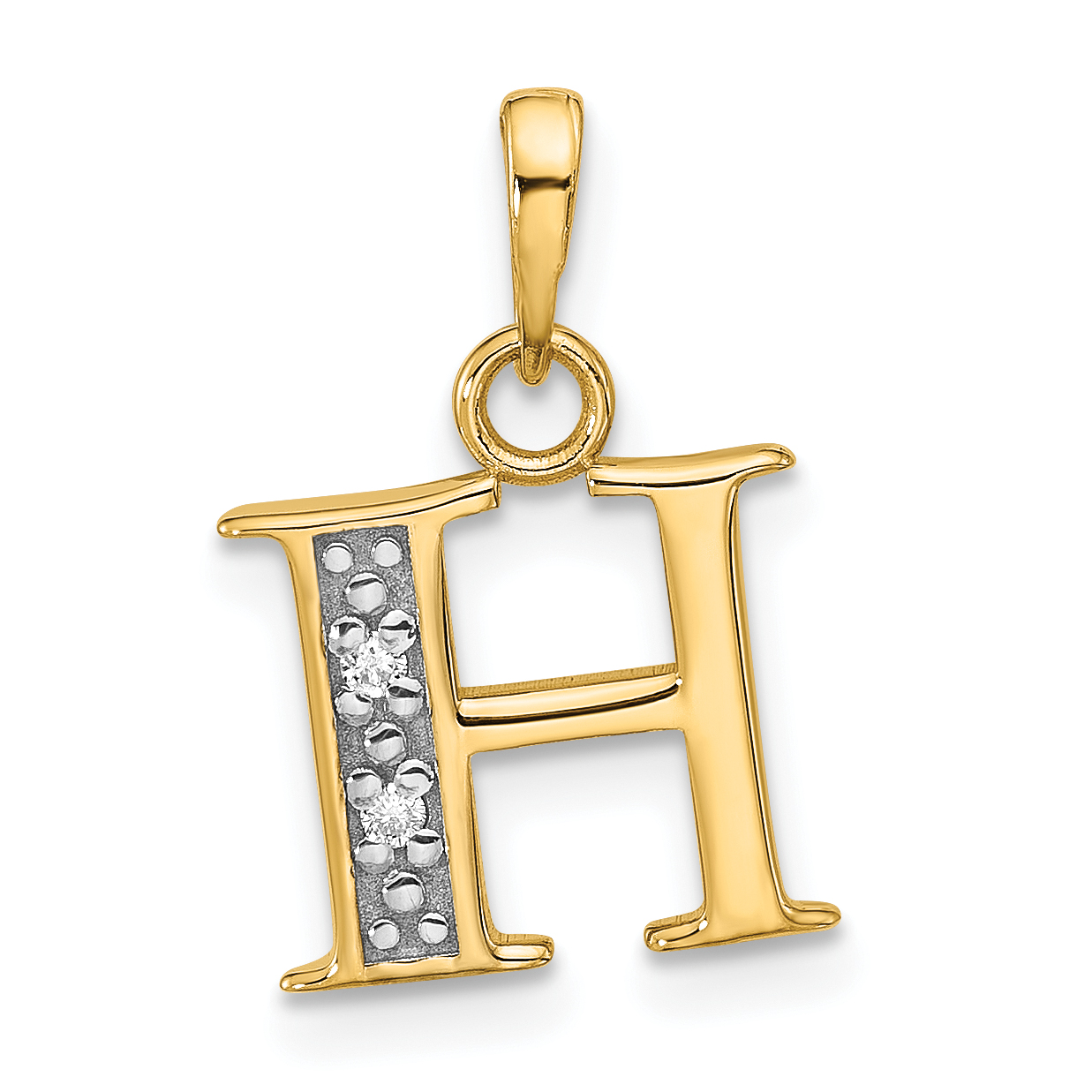 14K with Rhodium Diamond Letter H Initial Pendant (YC1541H)
