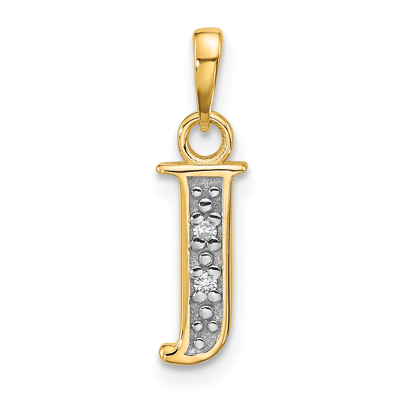 14K with Rhodium Diamond Letter J Initial Pendant (YC1541J)