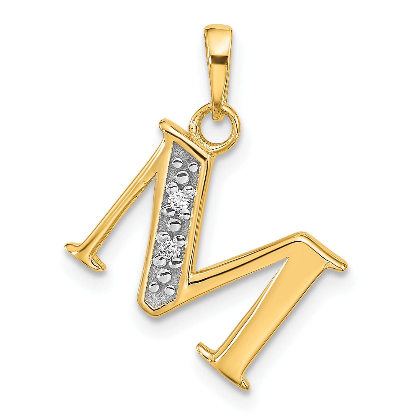 14K with Rhodium Diamond Letter M Initial Pendant (YC1541M)