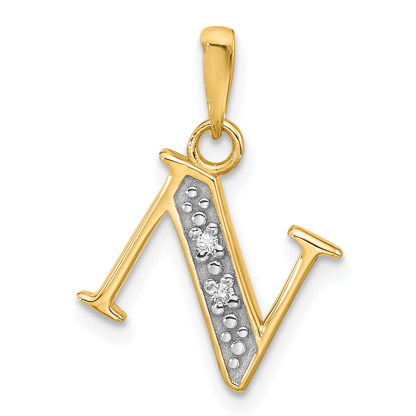 14K with Rhodium Diamond Letter N Initial Pendant (YC1541N)