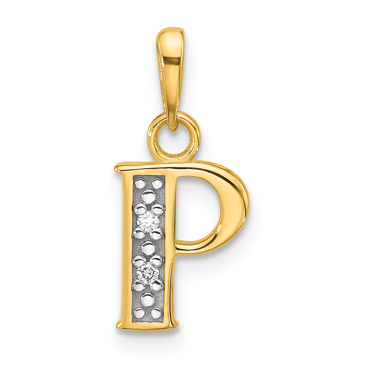 14K with Rhodium Diamond Letter P Initial Pendant (YC1541P)