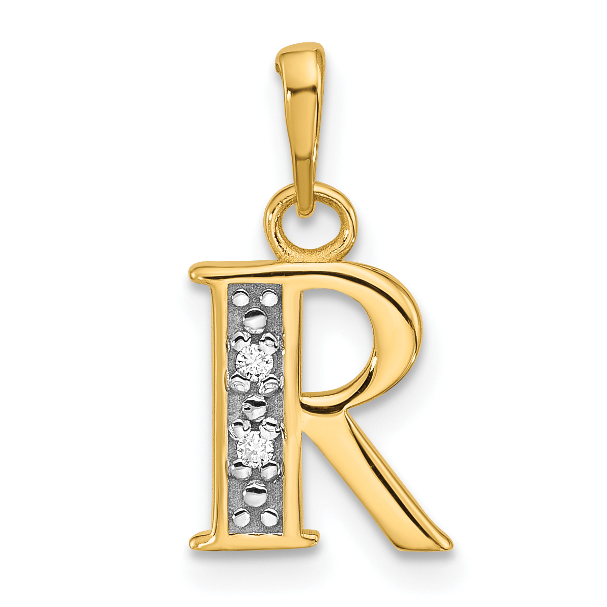 14K with Rhodium Diamond Letter R Initial Pendant (YC1541R)
