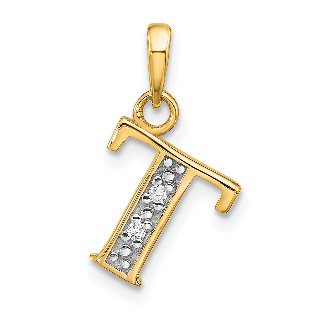 14K with Rhodium Diamond Letter T Initial Pendant (YC1541T)