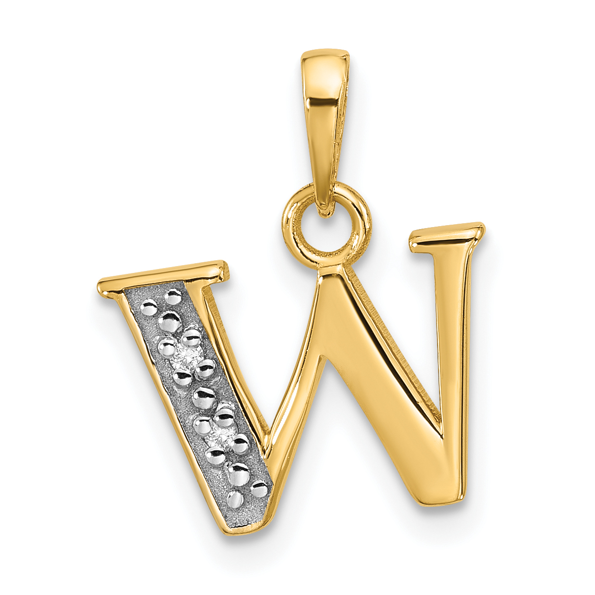 14K with Rhodium Diamond Letter W Initial Pendant (YC1541W)