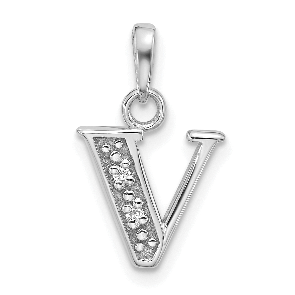 14K White Gold Diamond Letter V Initial Pendant (YC1541WV)