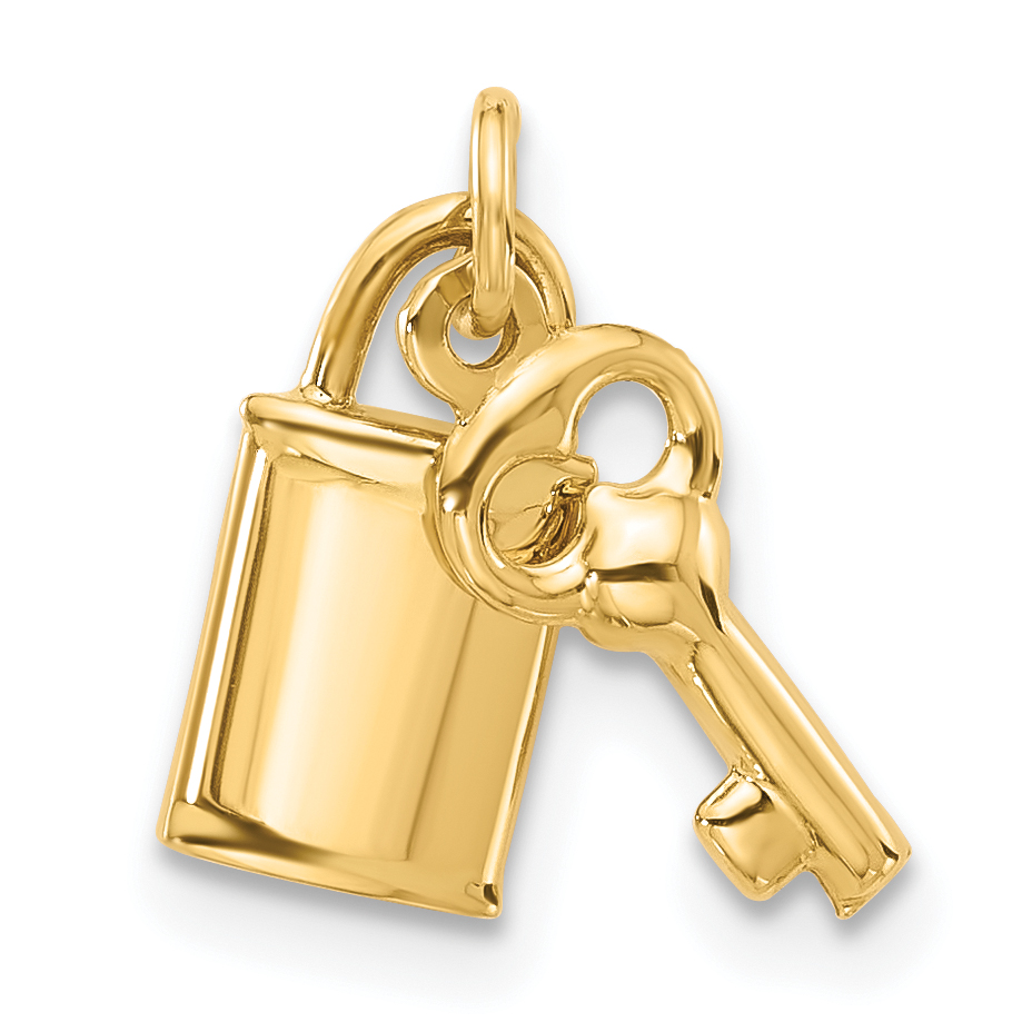 14K Polished Lock and Key Pendant (YC1558)