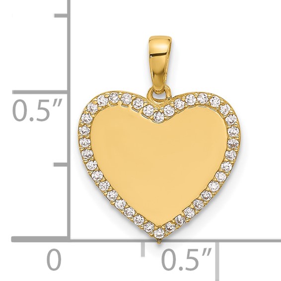 14k Polished CZ Engravable Heart Pendant