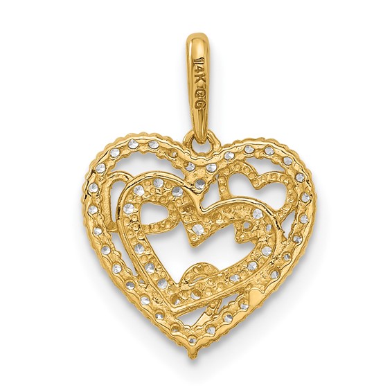 14k Polished CZ Heart in Heart Pendant