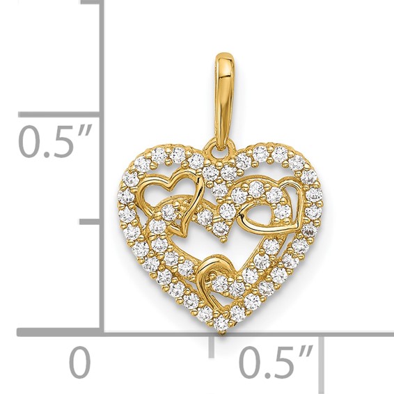 14k Polished CZ Heart in Heart Pendant